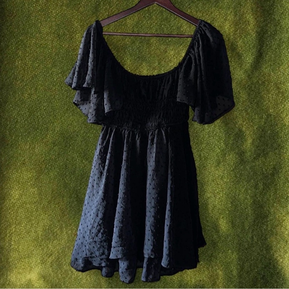 black swiss dot baby doll dress